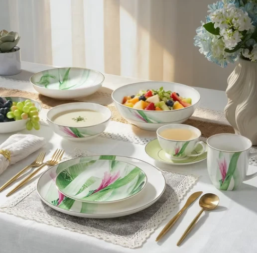 Grön keramisk servisset
